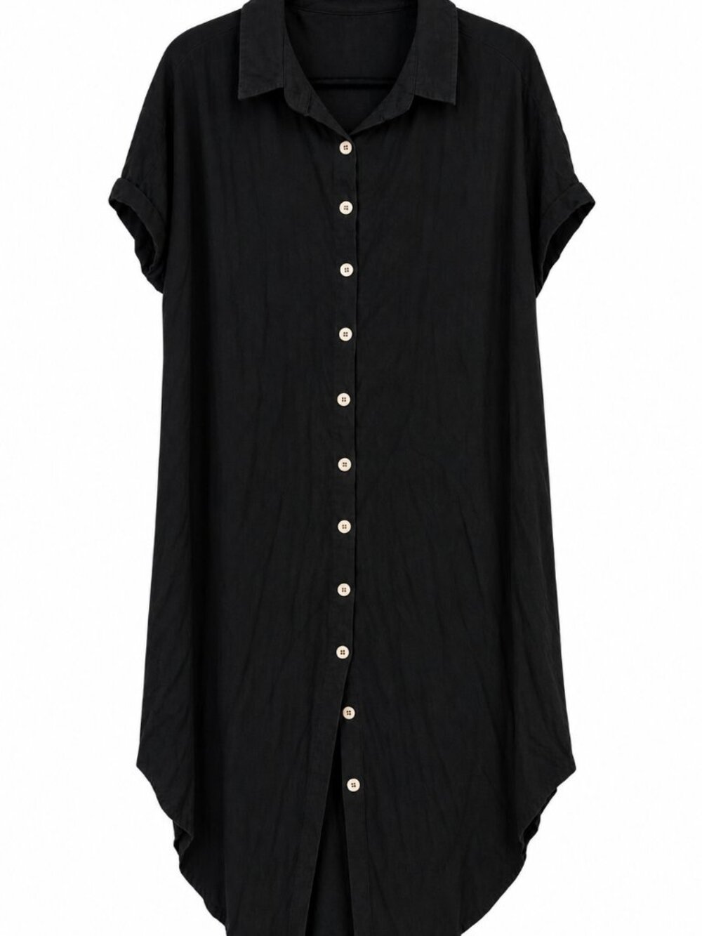Amazon Black Button-Down Shirt Dress 100% Rayon Beach Cover-Up Women's One Size